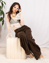 Lace bell sleeves sheer top