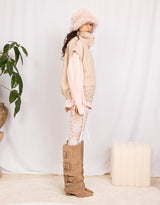 Vegan suede buckle slouch knee high boots