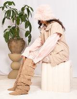 Vegan suede buckle slouch knee high boots