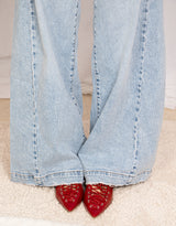 Lace-up buckle slingback pointed patent vegan leather shoes