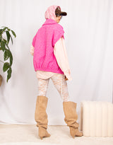 Fluffy sleeveless high collar jacket