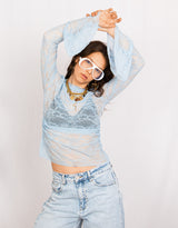 Lace bell sleeves sheer top