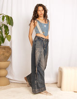 Panelled wide leg jeans