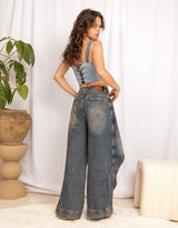 Panelled wide leg jeans