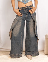 Panelled wide leg jeans