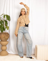Military button denim jacket