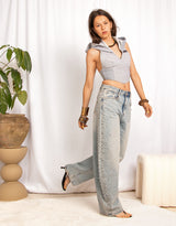 Sparkly embellished barrel jeans