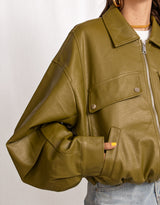 Vegan leather cropped utility jacket
