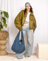 Vegan leather cropped utility jacket