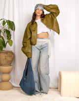 Vegan leather cropped utility jacket
