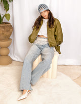 Vegan leather cropped utility jacket