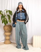 Handcrafted waffle cotton adjustable balloon trousers