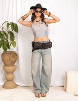 Sparkly embellished barrel jeans