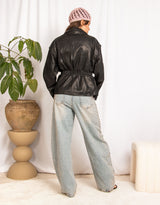 Faux leather peplum jacket