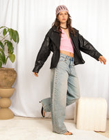 Faux leather peplum jacket