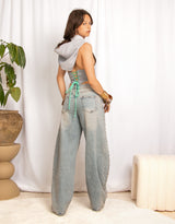 Sparkly embellished barrel jeans