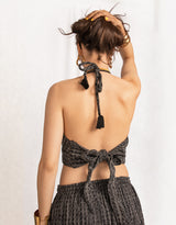 Handcrafted waffle cotton wrap halter top