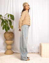 Military button denim jacket