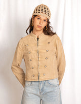 Military button denim jacket