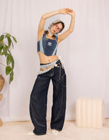 Vintage customized adidas adjustable corset top with bows