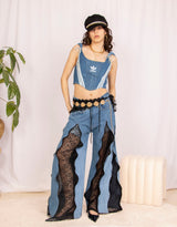 Vintage customized adidas adjustable corset top with bows