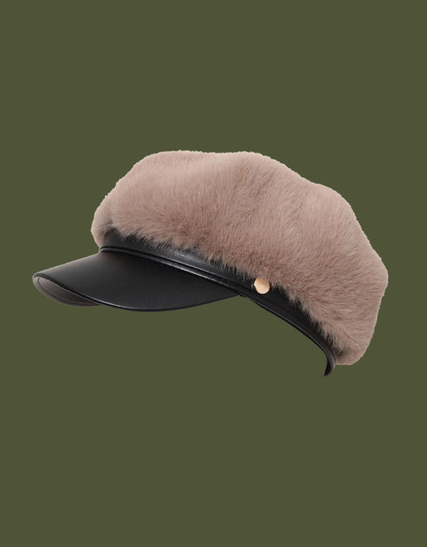 Faux fur cap with vegan leather detail