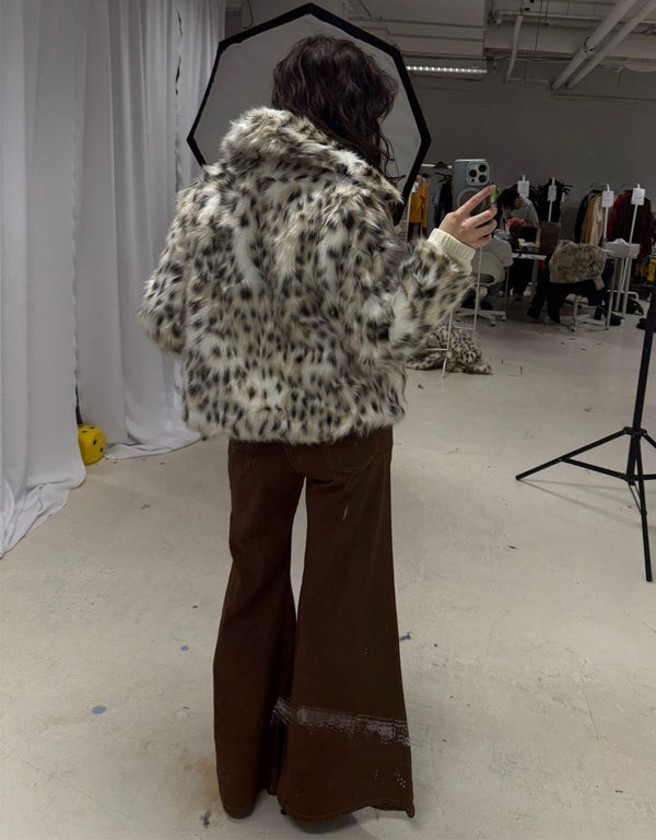 Faux fur leopard print short coat I