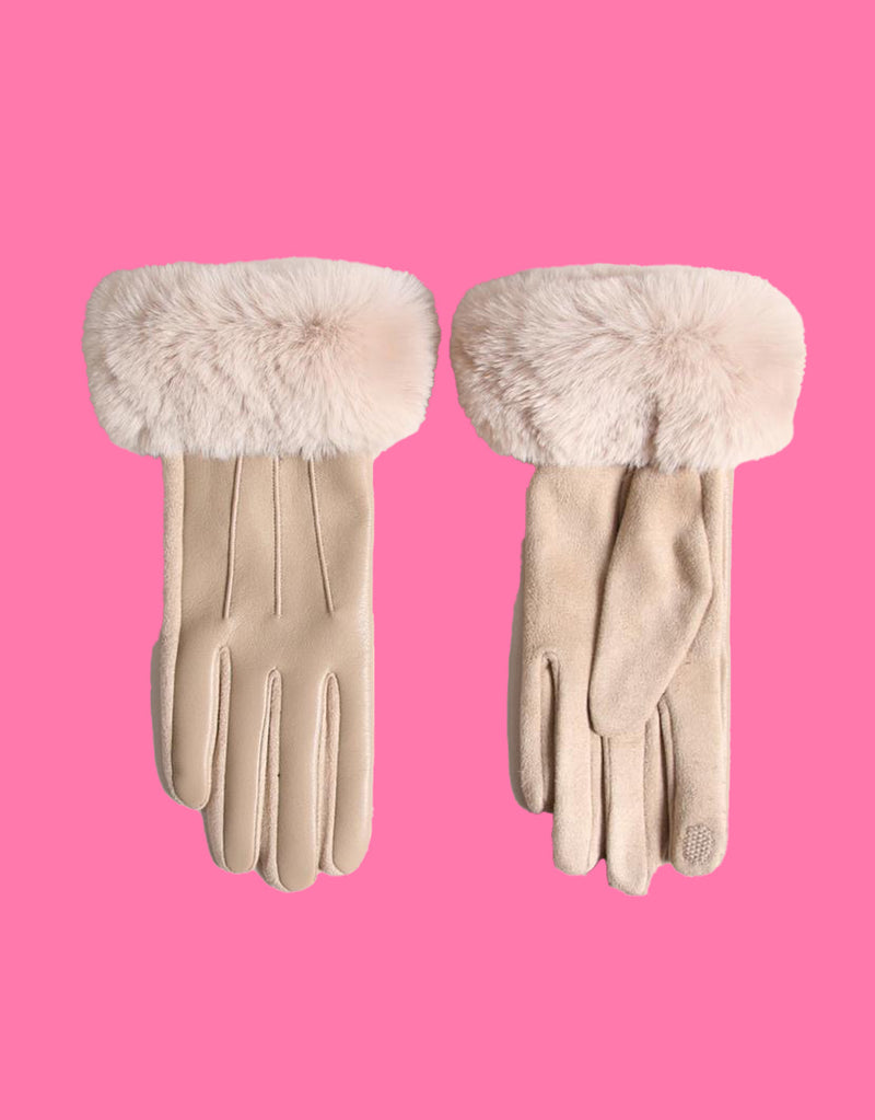 Faux fur trim gloves I