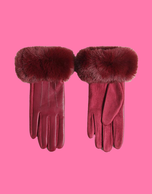 Faux fur trim gloves I