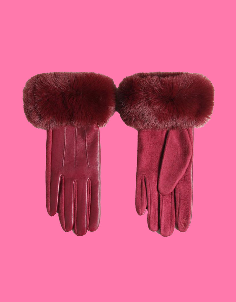 Faux fur trim gloves I