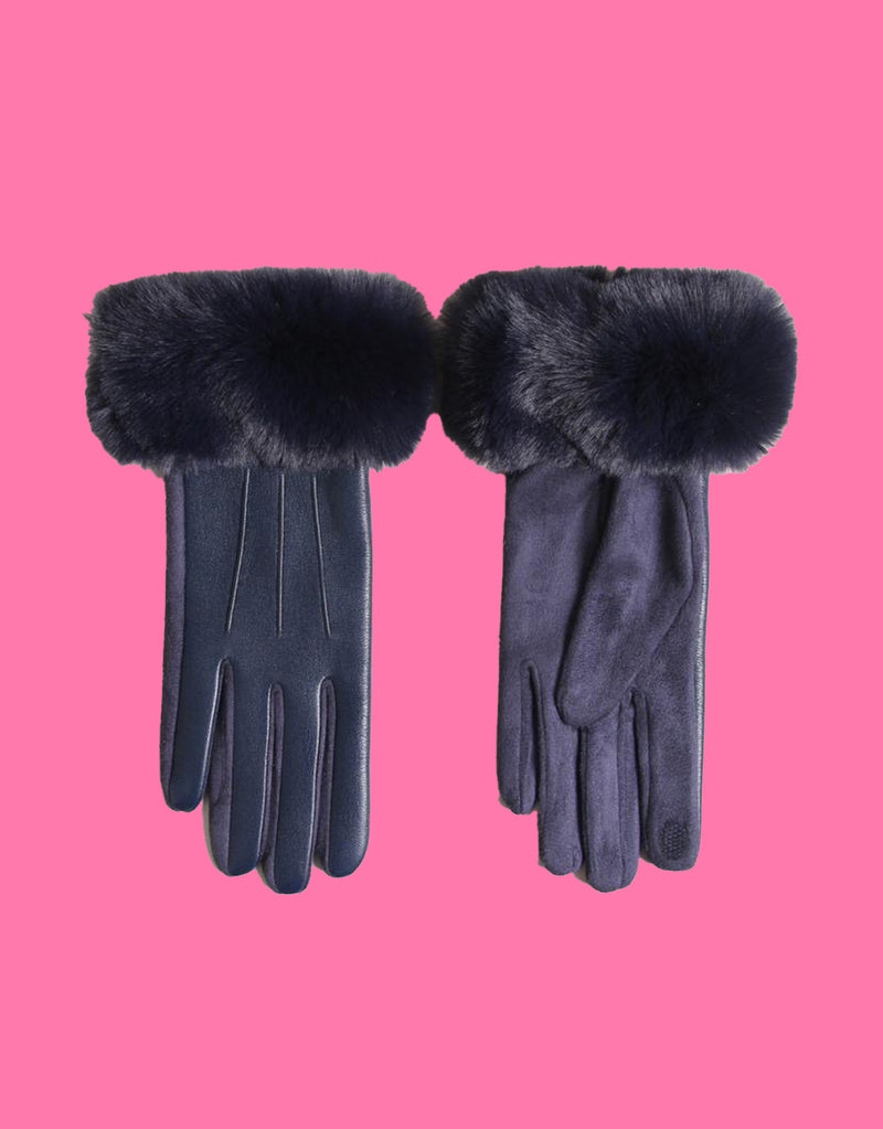 Faux fur trim gloves I