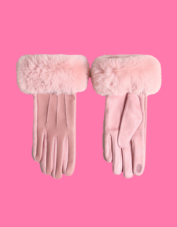 Faux fur trim gloves I