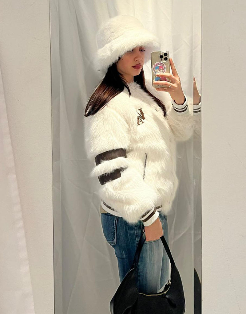 Faux fur varsity coat