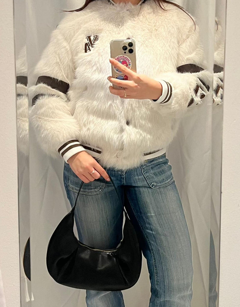 Faux fur varsity coat