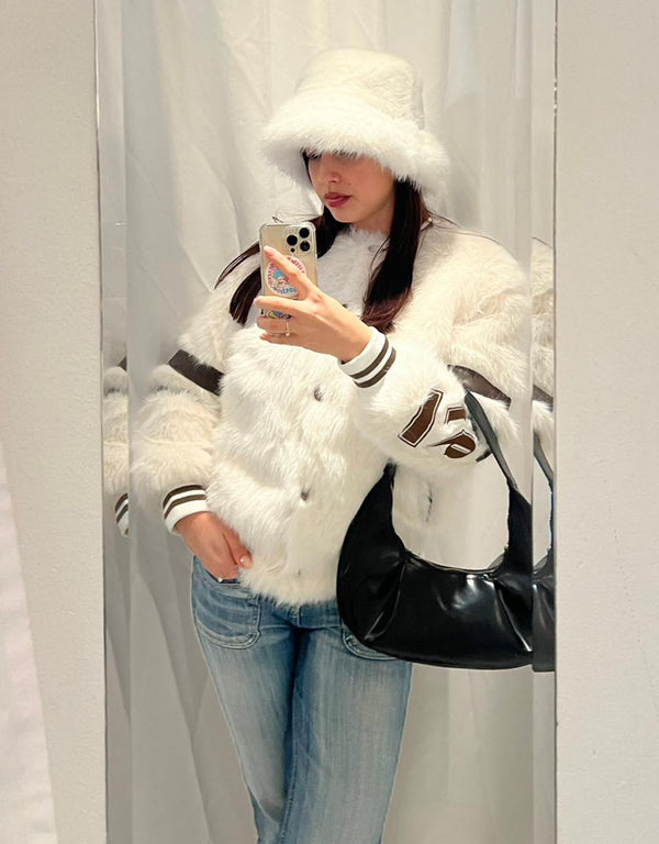 Faux fur varsity coat