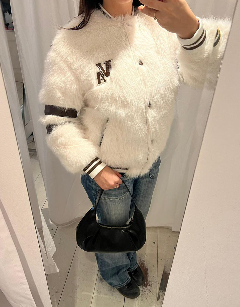 Faux fur varsity coat