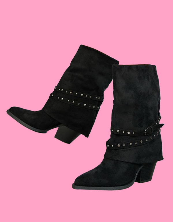 Fold over studs detail boots