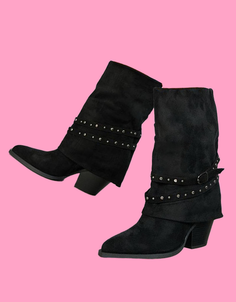 Fold over studs detail boots