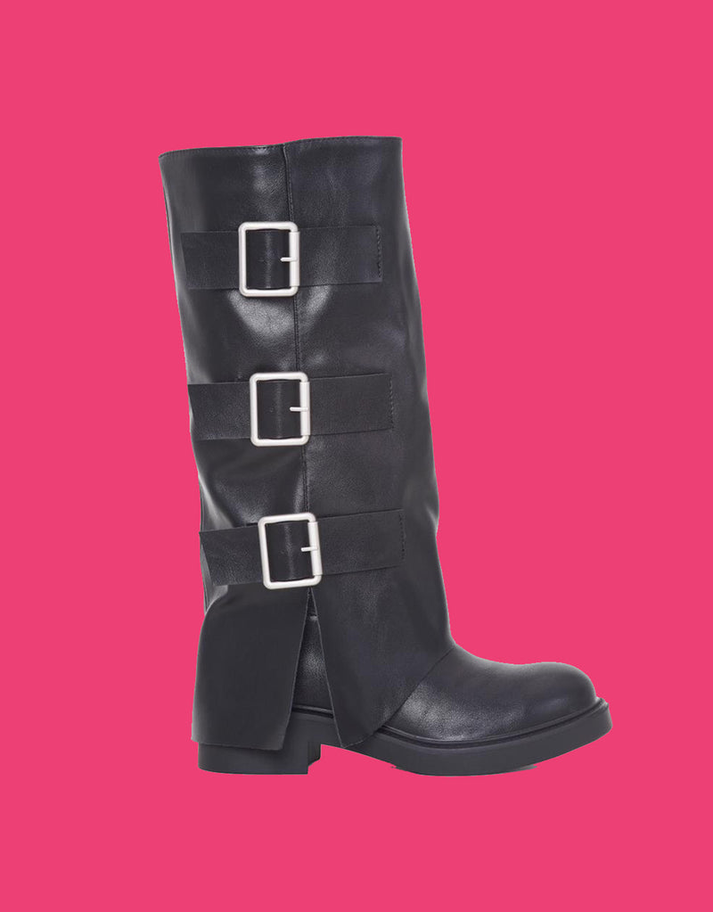 Fold over buckle detail boots