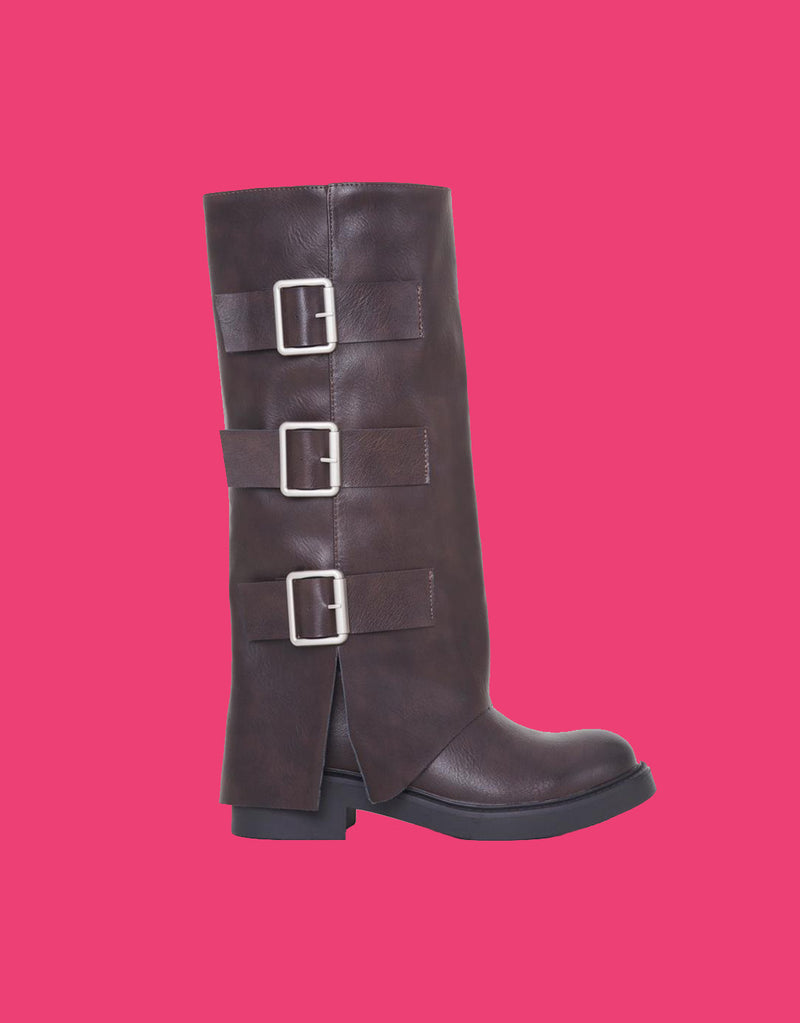 Fold over buckle detail boots