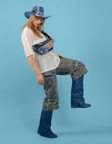 Fold over denim heeled boots