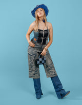 Fold over denim heeled boots