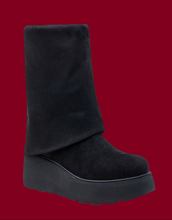 Fold over wedge heel boots