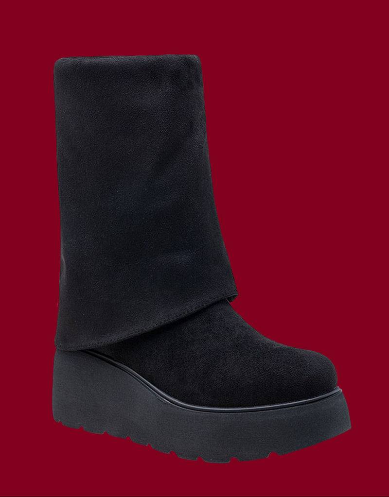 Fold over wedge heel boots