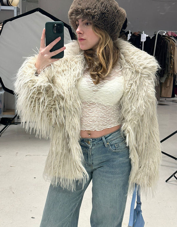 Glitter faux fur coat