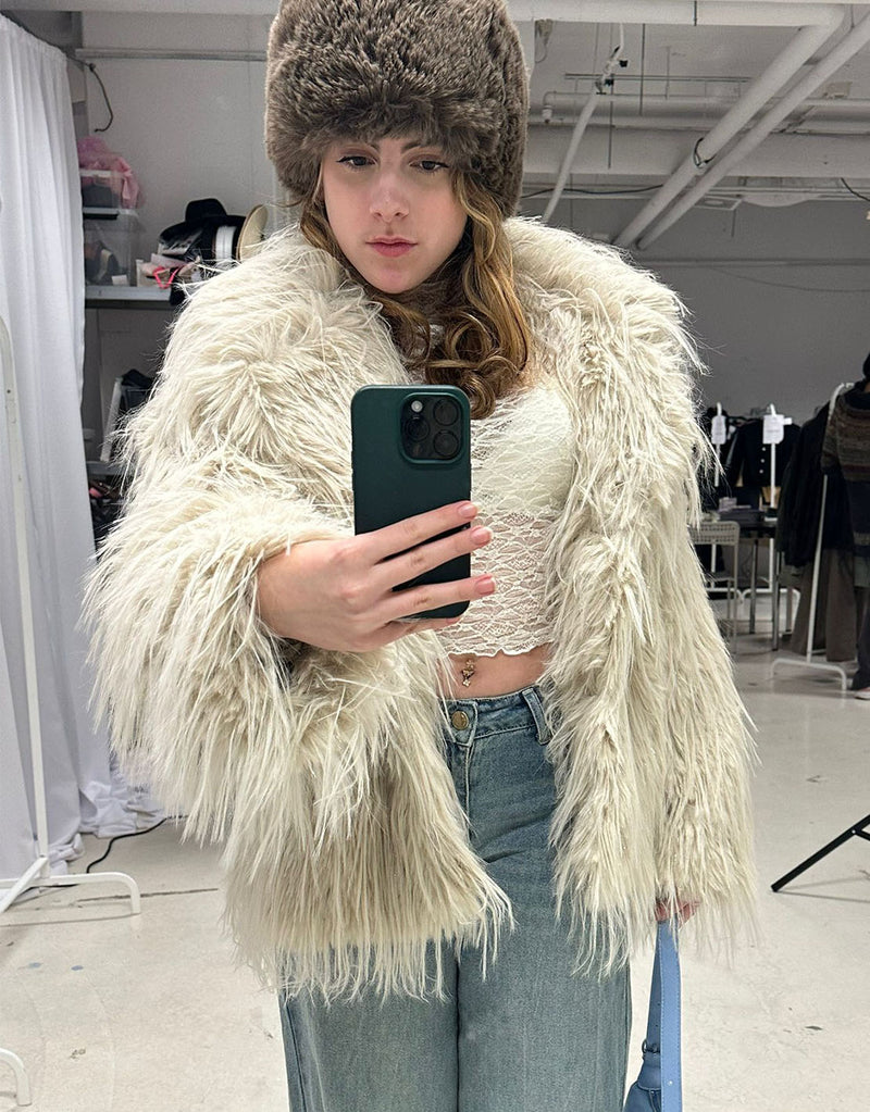 Glitter faux fur coat