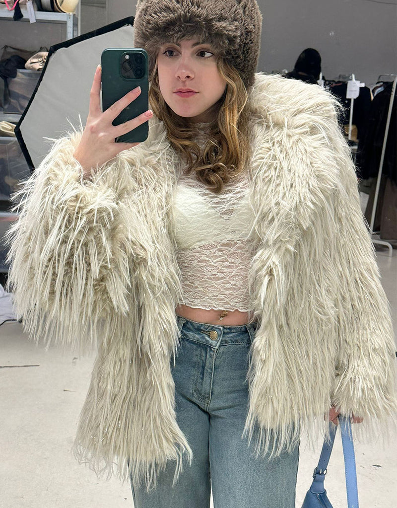 Glitter faux fur coat