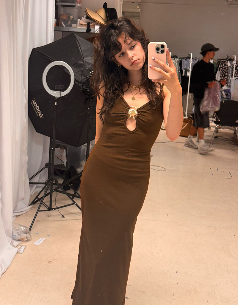 Gold shell cut out long dress