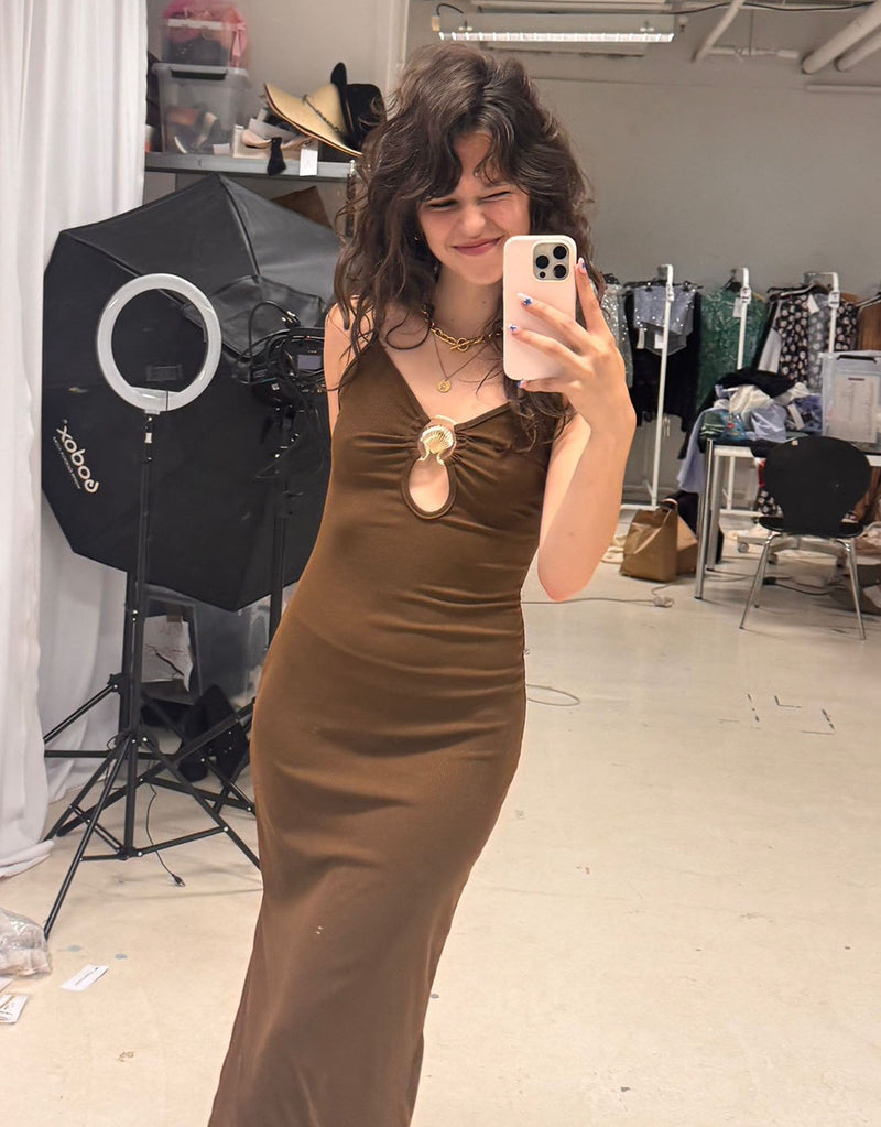 Gold shell cut out long dress