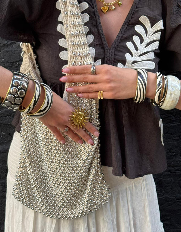 Hand embellished macrame beaded bag